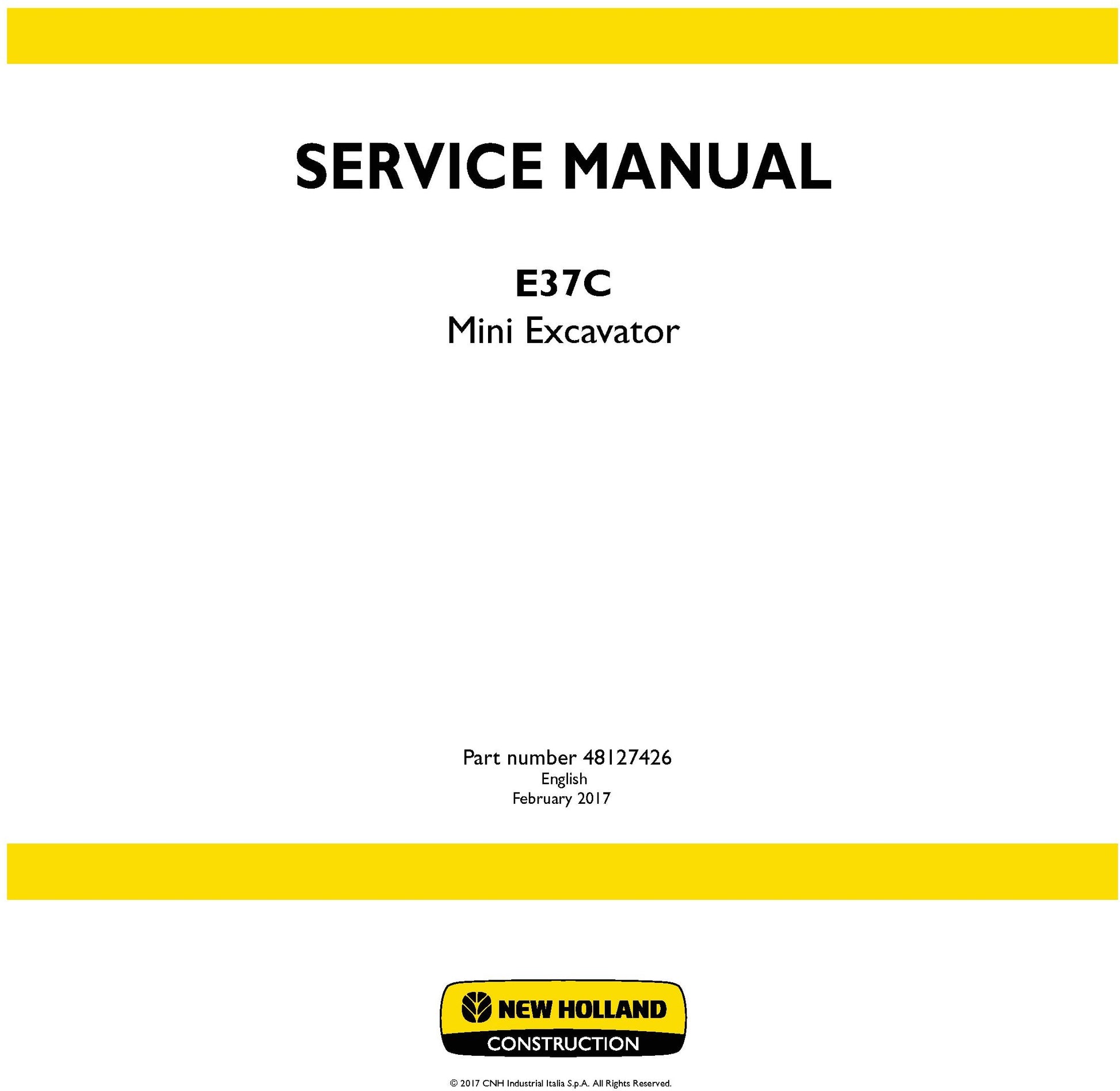 New Holland E37C Mini Excavator Service Repair Manual 48127426