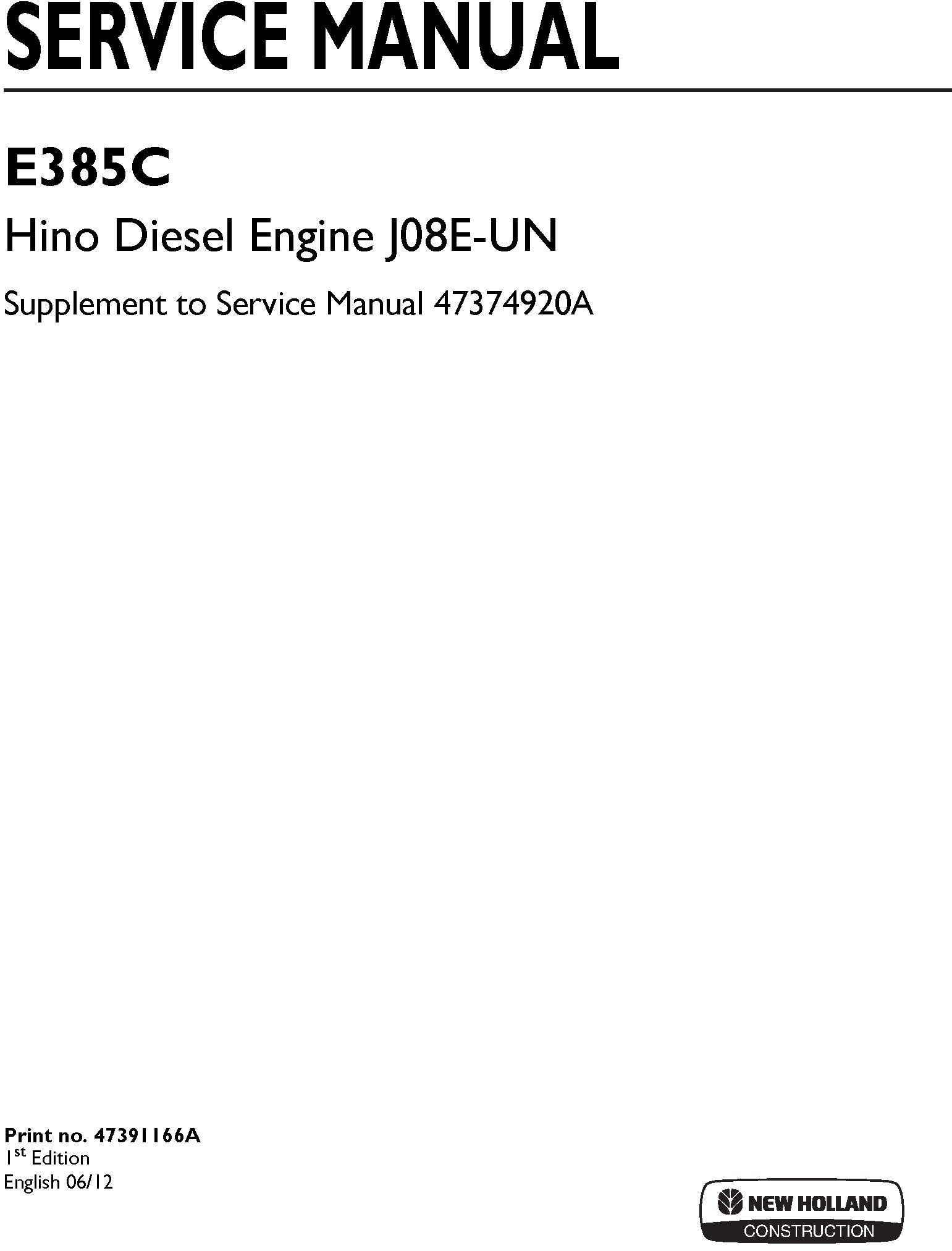 New Holland E385C Crawler Excavators Service Repair Manual 47374920A