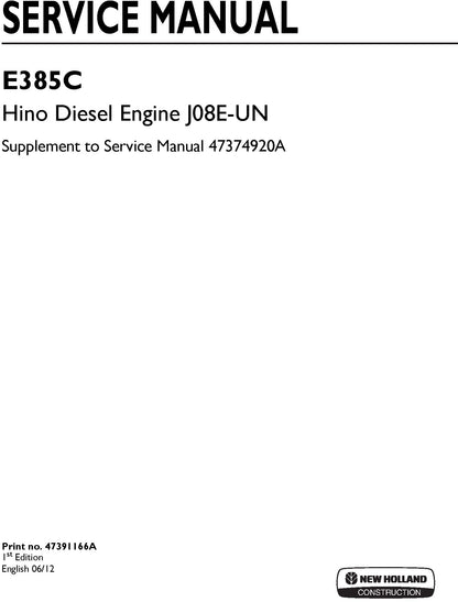 New Holland E385C Crawler Excavators Service Repair Manual 47374920A