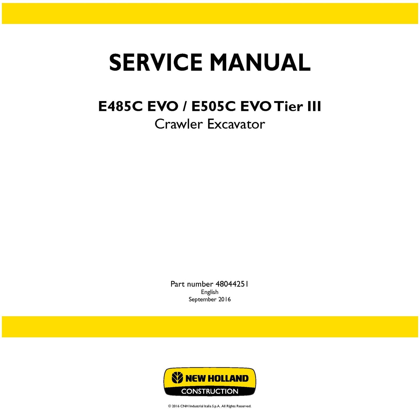 New Holland E485C EVO E505C EVO Tier III Crawler Excavator Service Repair Manual 48044251