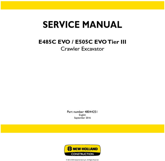 New Holland E485C EVO E505C EVO Tier III Crawler Excavator Service Repair Manual 48044251