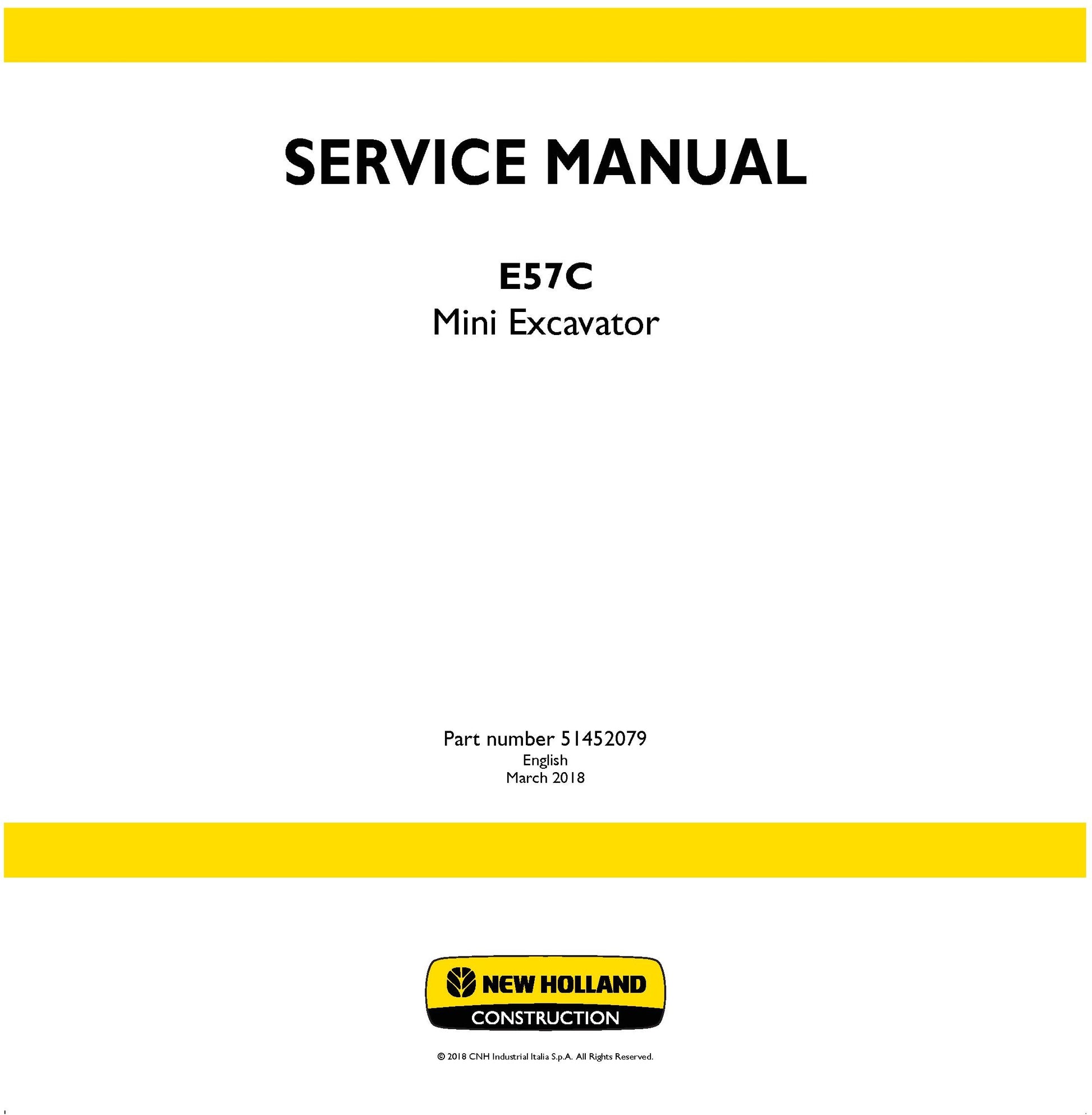 New Holland E57C Mini Excavator Service Repair Manual 51452079
