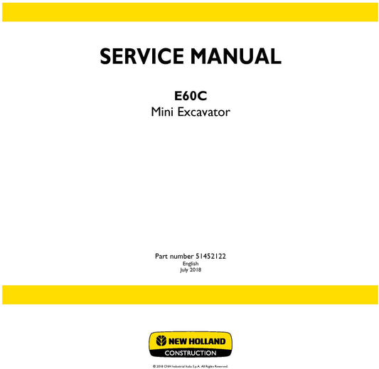 New Holland E60C Mini Excavator Service Repair Manual 51452122