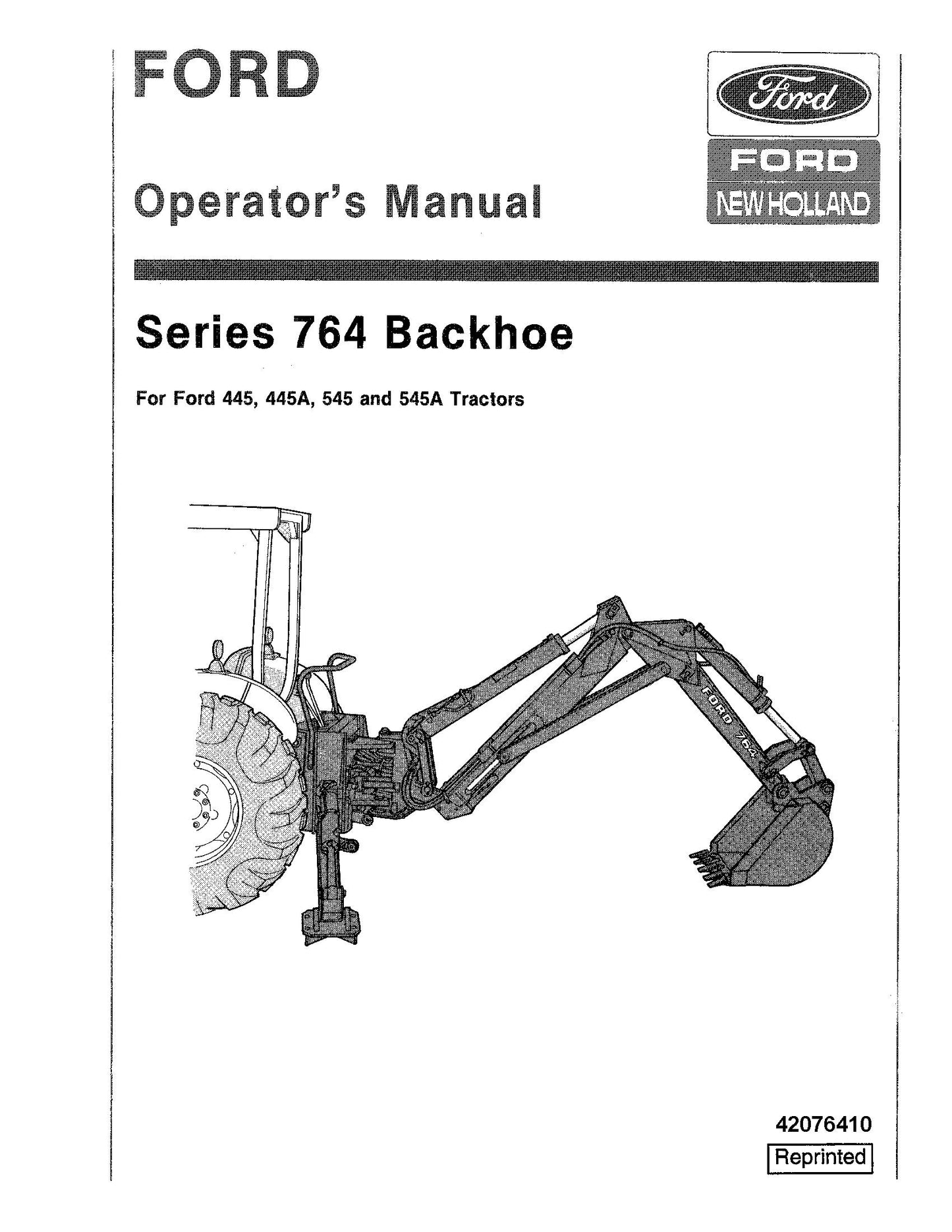 Ford 764 Backhoe Operator's Manual (42076410)