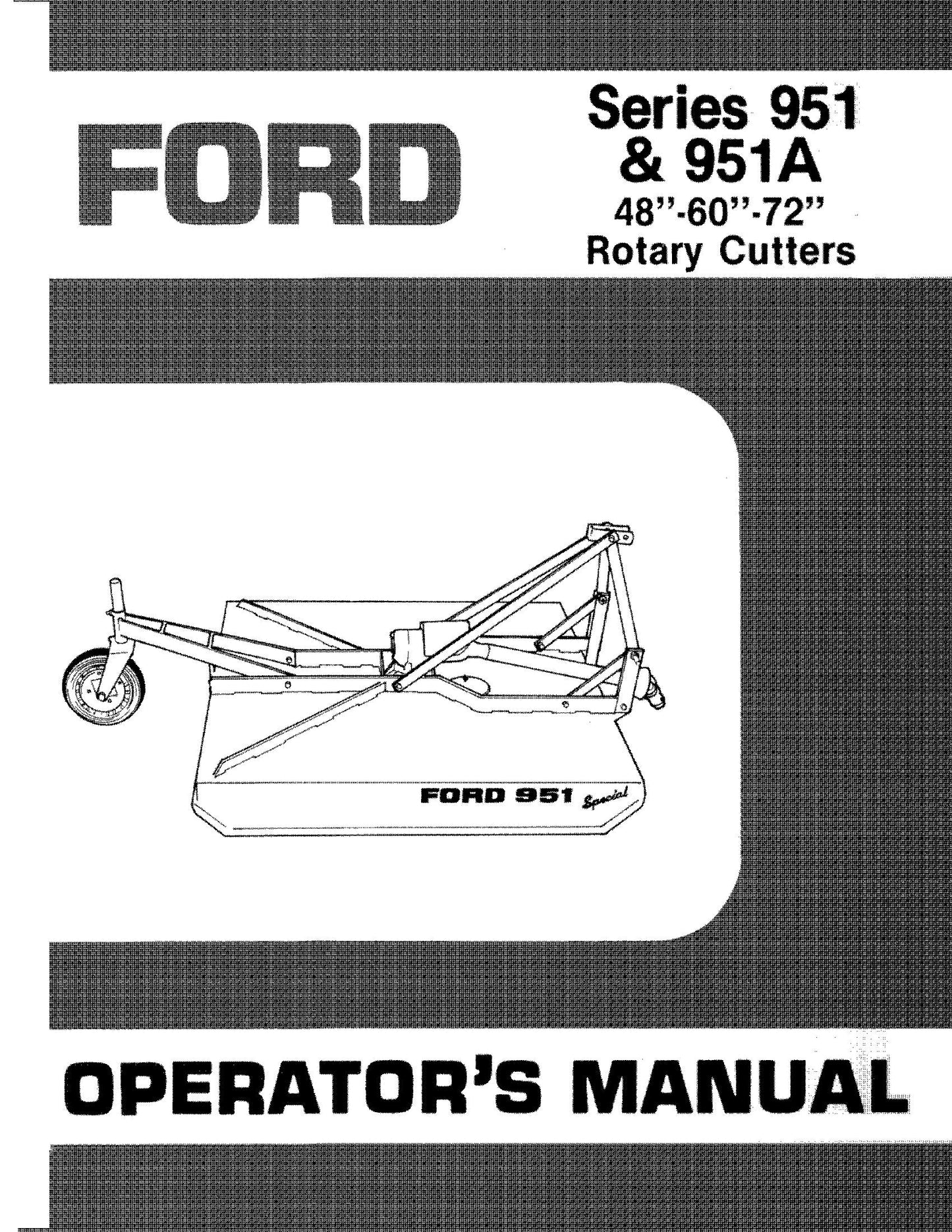 Ford 951 & 951A Rotary Cut 1988 Operator's Manual (42095120)