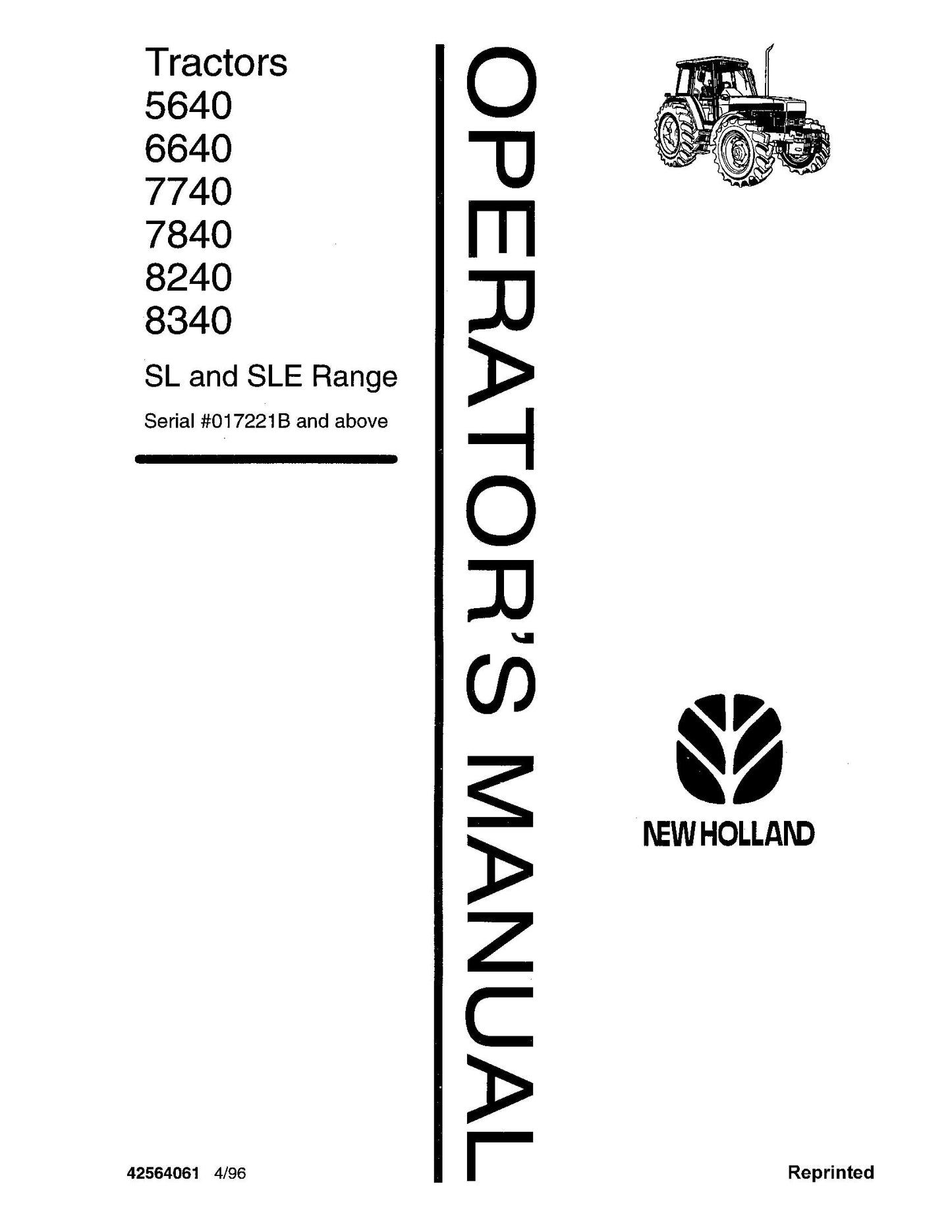 New Holland 40SL 40SLE Operator's Manual (supplement)