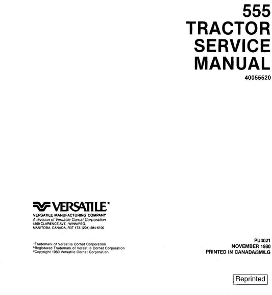 New Holland Ford Versatile 555 Tractor Service Repair Manual 40055520R0