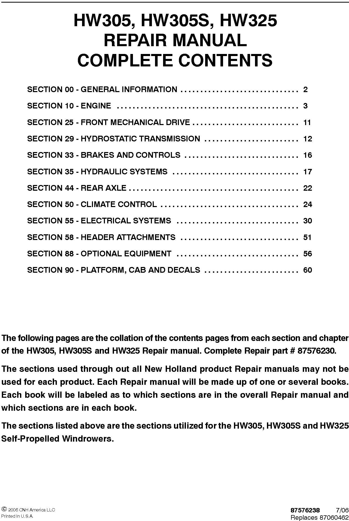 New Holland HW305, HW305S, HW325 Service Repair Manual 87576230