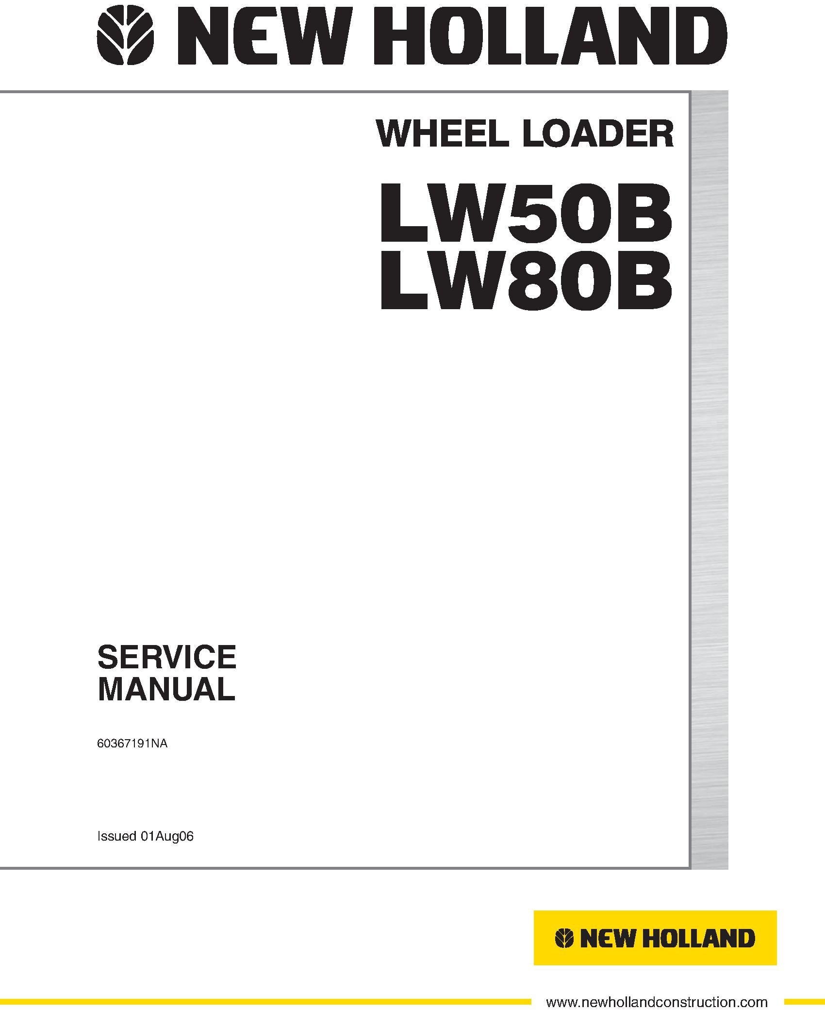 New Holland LW50B LW80B Wheel Loader Service Repair Manual 60367191