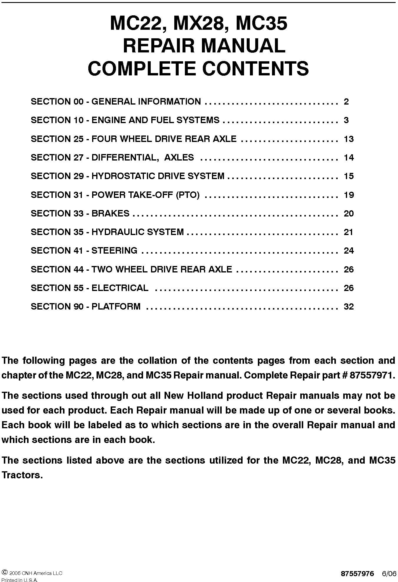 New Holland MC22, MX28, MC35 Service Repair Manual 87557971