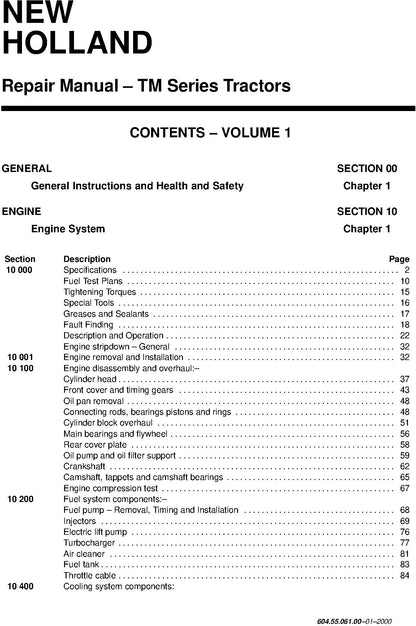 New Holland TM Series Tractor Service Manual (6045506100)