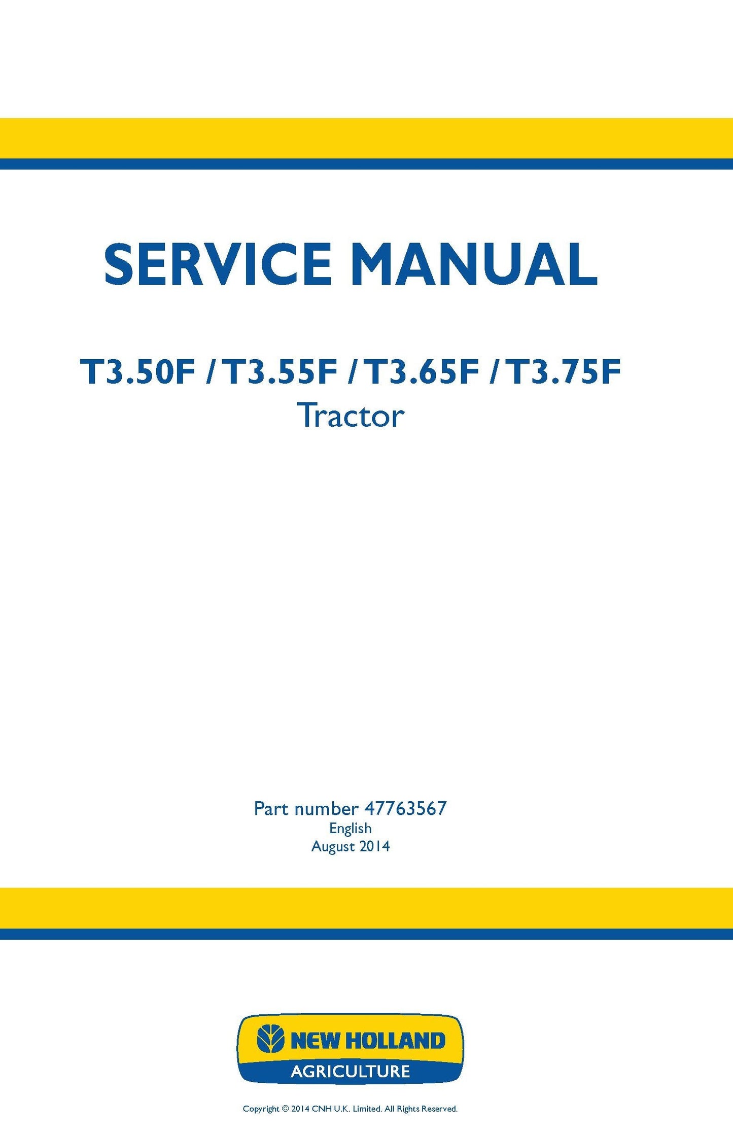 New Holland T3.50F T3.55F T3.65F T3.75F Tractor Service Manual (47763567)