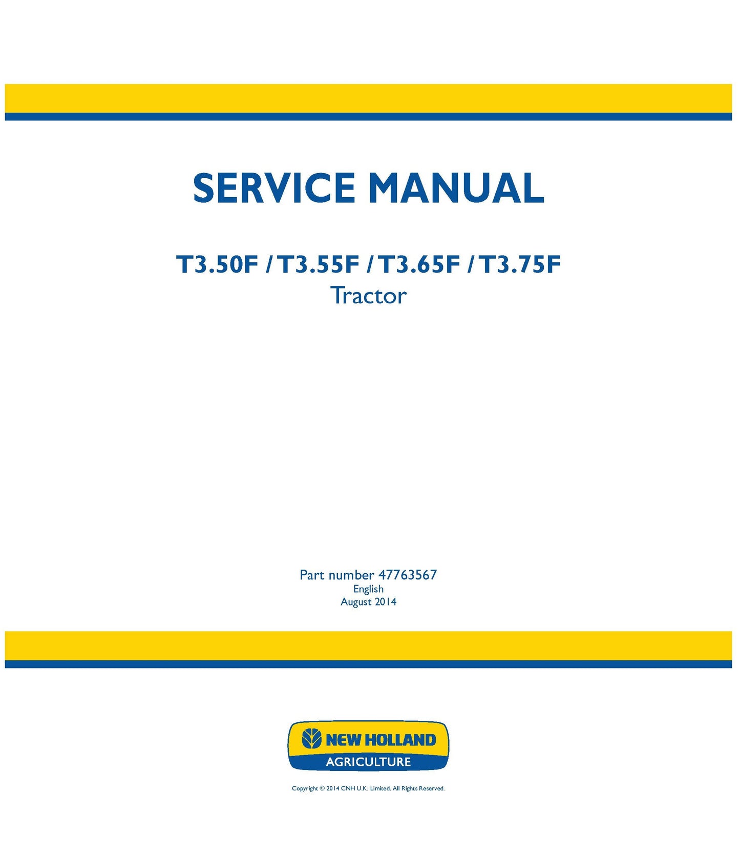 New Holland T3.50F T3.55F T3.65F T3.75F Tractor Service Manual (47763567)