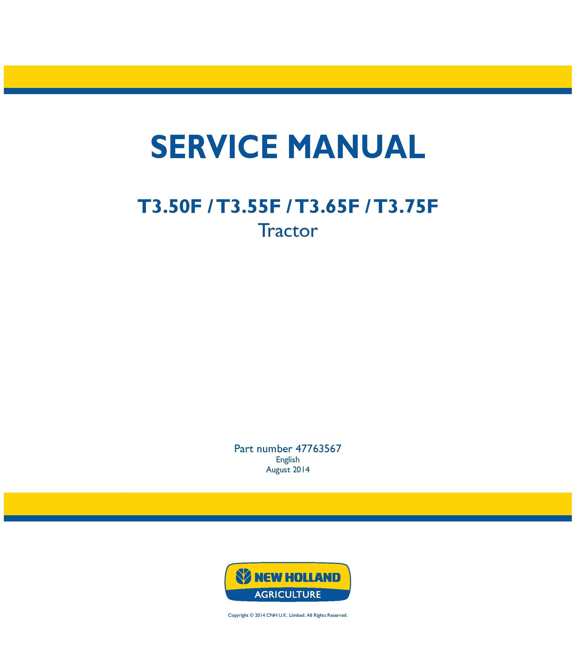 New Holland T3.50F T3.55F T3.65F T3.75F Tractor Service Manual (47763567)
