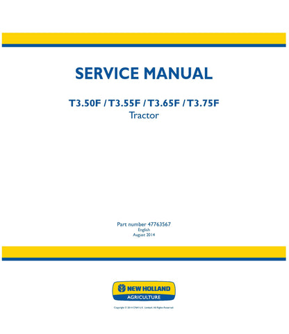 New Holland T3.50F T3.55F T3.65F T3.75F Tractor Service Manual (47763567)