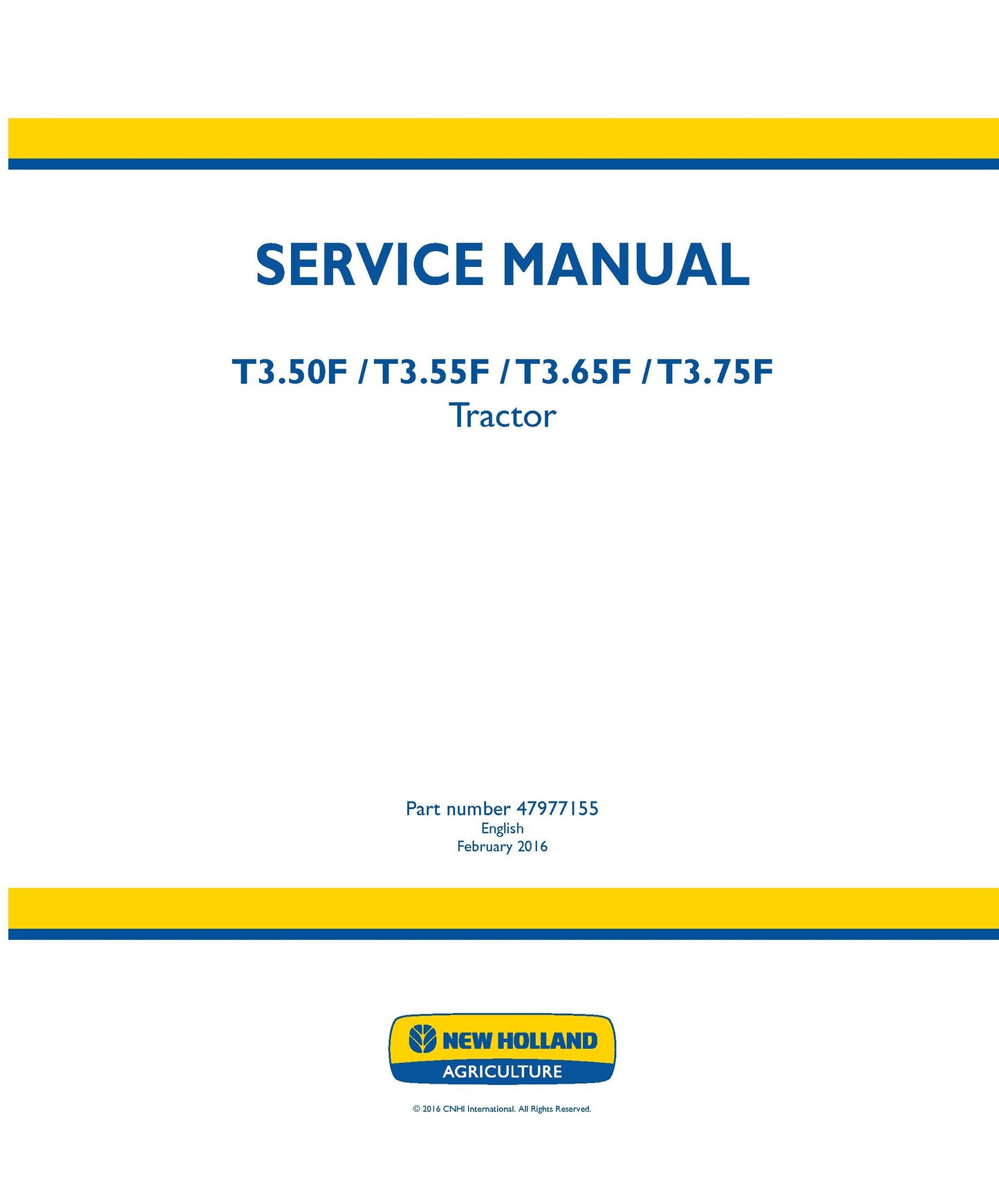 New Holland T3.50F T3.55F T3.65F T3.75F Tractor Service Repair Manual (47977155)