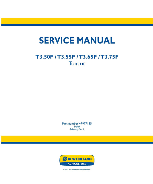 New Holland T3.50F T3.55F T3.65F T3.75F Tractor Service Repair Manual (47977155)