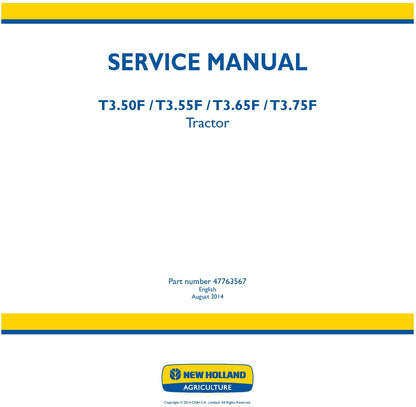 New Holland T3.50F T3.55F T3.65F T3.75F Tractor Service Manual (47763567)