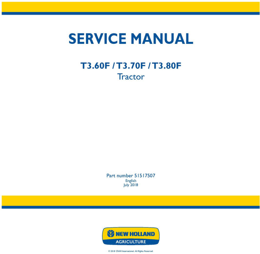 New Holland T3.60F T3.70F T3.80F Tractor Service Repair Manual 51517507