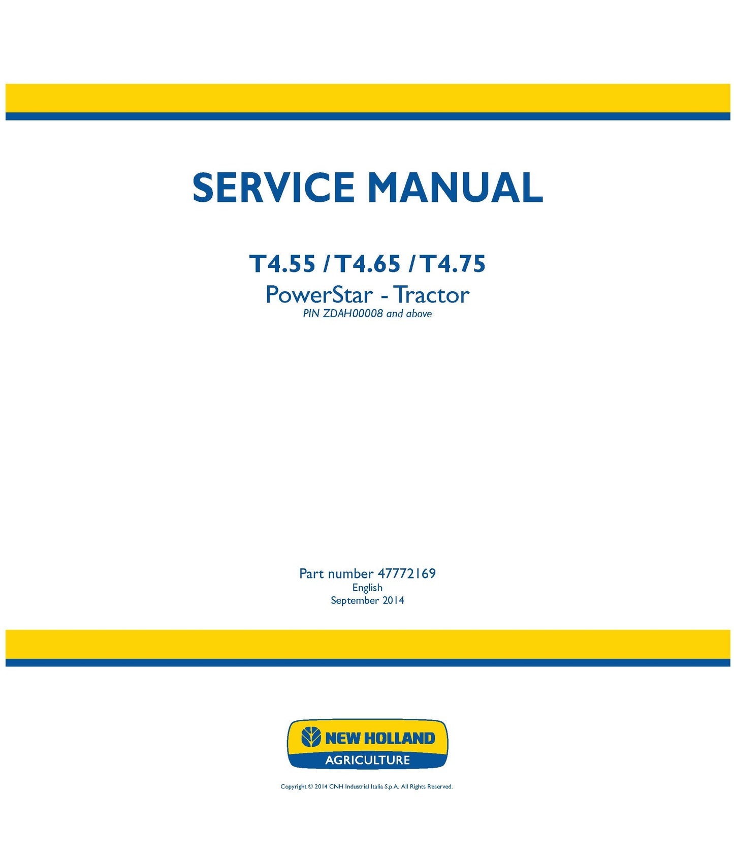 New Holland T4.55 T4.65 T4.75 Tractor Service Repair Manual (47772169)