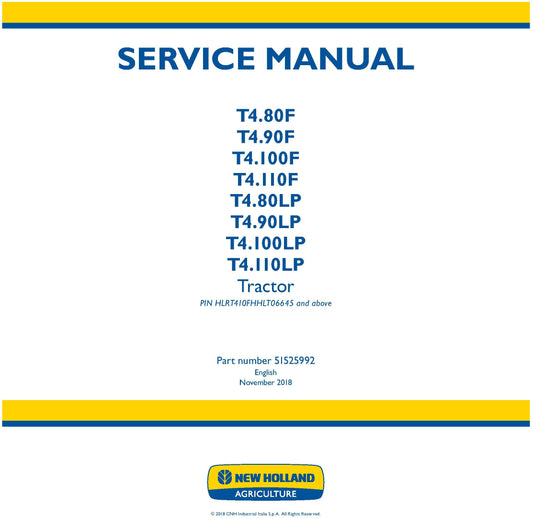 New Holland T4.80F T4.90F T4.100F T4.110F T4.80LP T4.90LP T4.100LP T4.110LP Service Repair Manual 51525992
