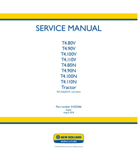 New Holland T4.80V T4.90V T4.100V T4.110V T4.80N T4.90N T4.100N T4.110N Tractor Service Repair Manual (51523366)