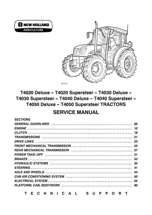 New Holland T4020 T4030 T4040 T4050 Deluxe Superstar Tractor Service Repair Manual (87666787B)