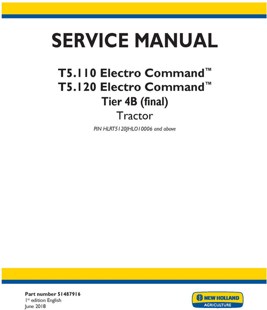 New Holland T5.110 Electro Command T5.120 Electro Command Tier 4B (final) Service Repair Manual 51487916