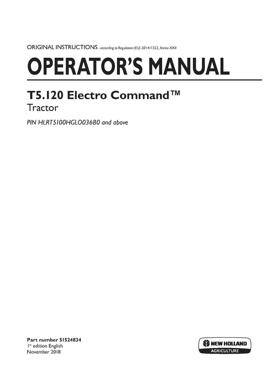 New Holland T5.120 Electro Command Stage IV Tractor Operator Manual (51524834)
