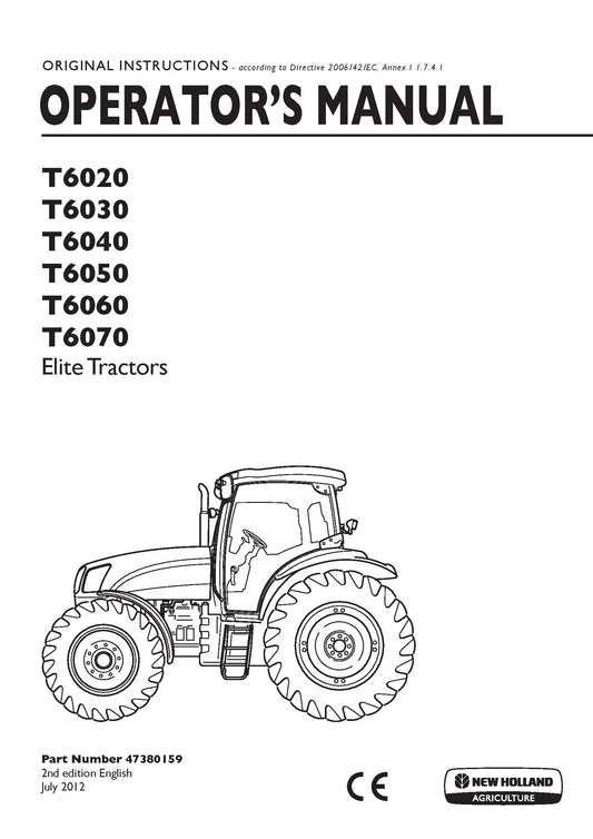 New Holland T6020, T6030, T6040, T6050, T6060, T6070 Tractors Operator Manual (47380159)