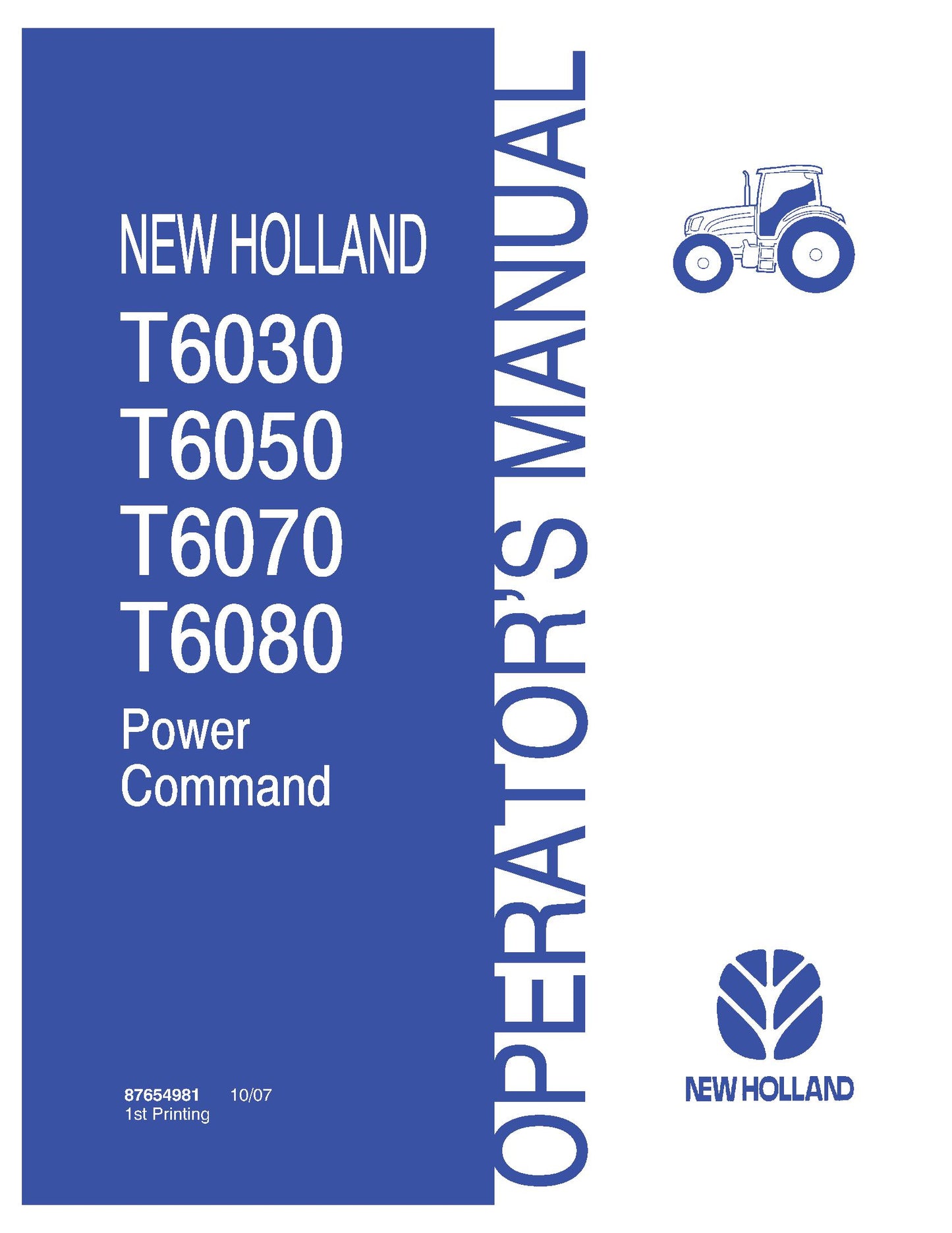 New Holland T6030,T6050,T6070,T6080 Power Command Operator Manual (87654981)