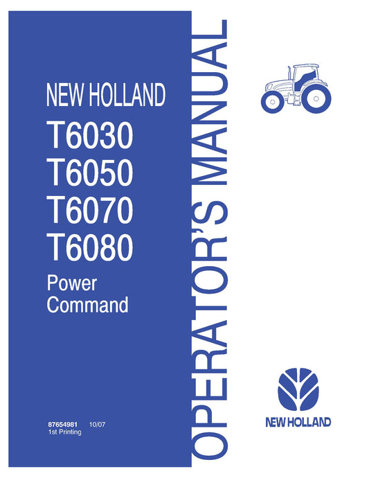 New Holland T6030,T6050,T6070,T6080 Power Command Operator Manual (87654981)