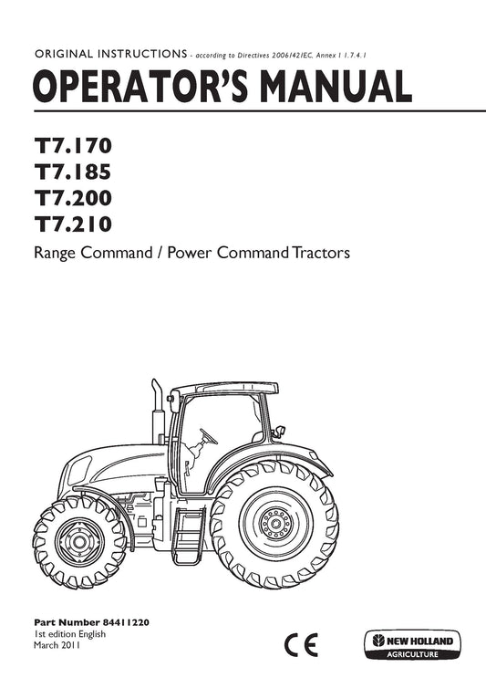 New Holland T7.170 T7.185 T7.200 T7.210 RangePower Command With Inducement S Operator Manual (84411220)