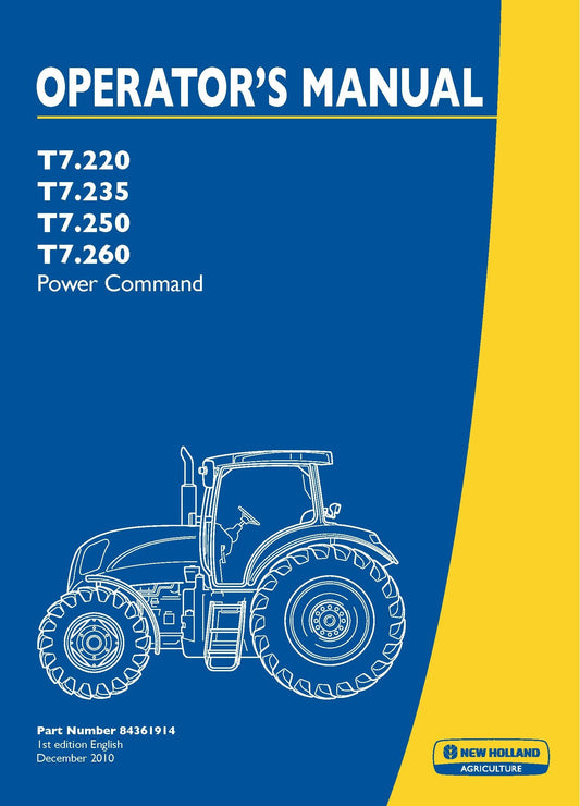 New Holland T7.220 T7.235 T7.250T7.260 Power Command Operator Manual (84361914)