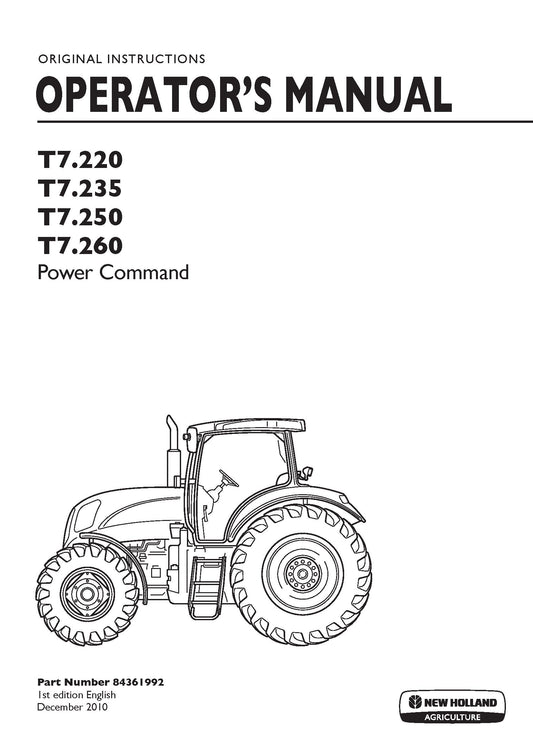 New Holland T7.220 T7.235 T7.250T7.260 Power Command Operator Manual (84361992)