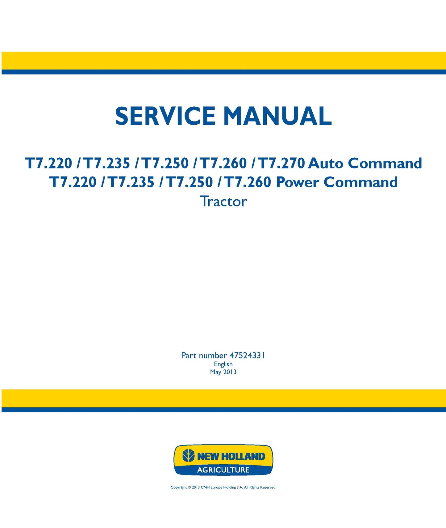 New Holland T7.22 T7.235 T7.25 T7.26 T7.26 Tractor Service Repair Manual (47524331)