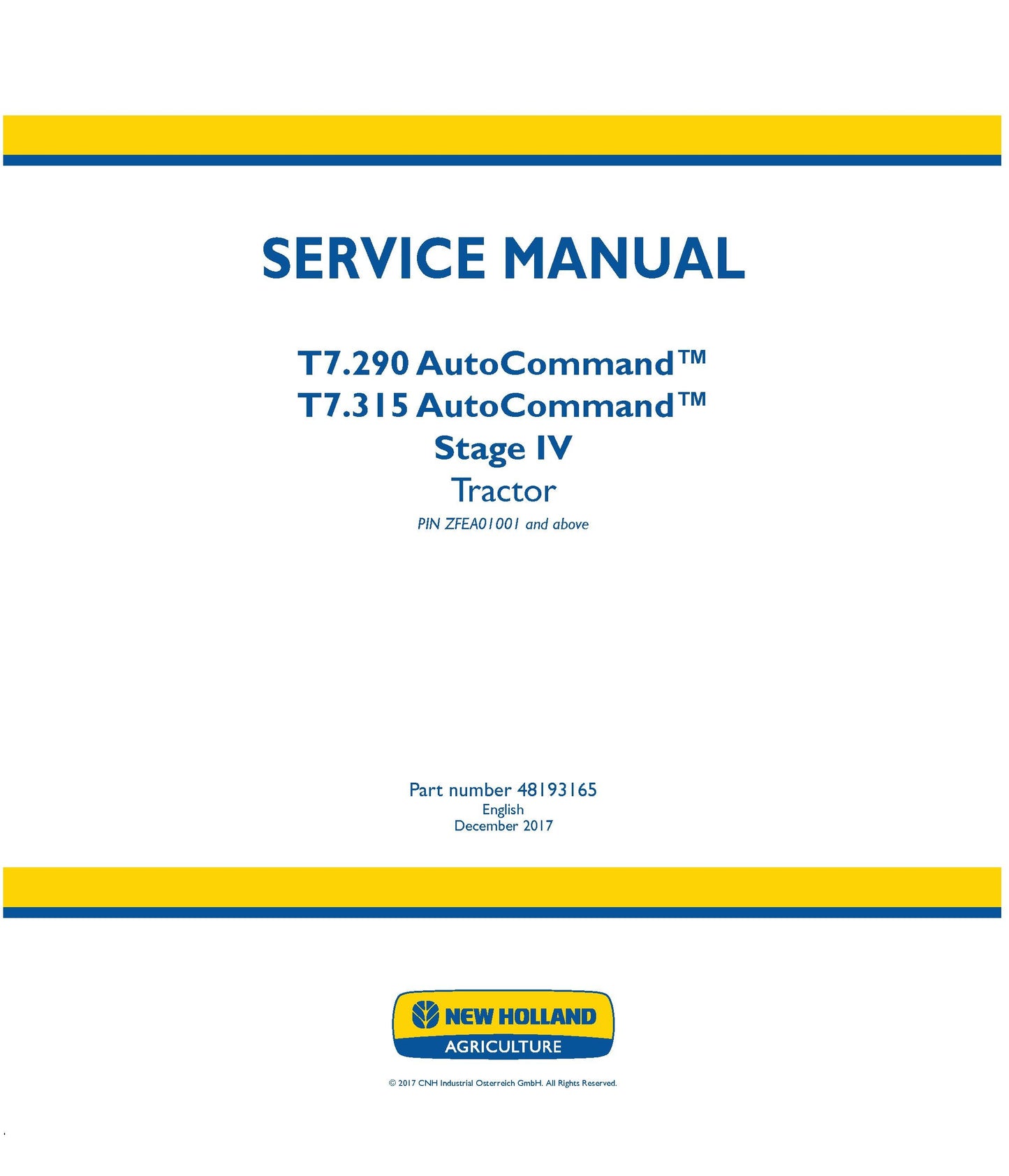 New Holland T7.290 T7.315 AutoCommand S4 Tractor Service Repair Manual (48193165)