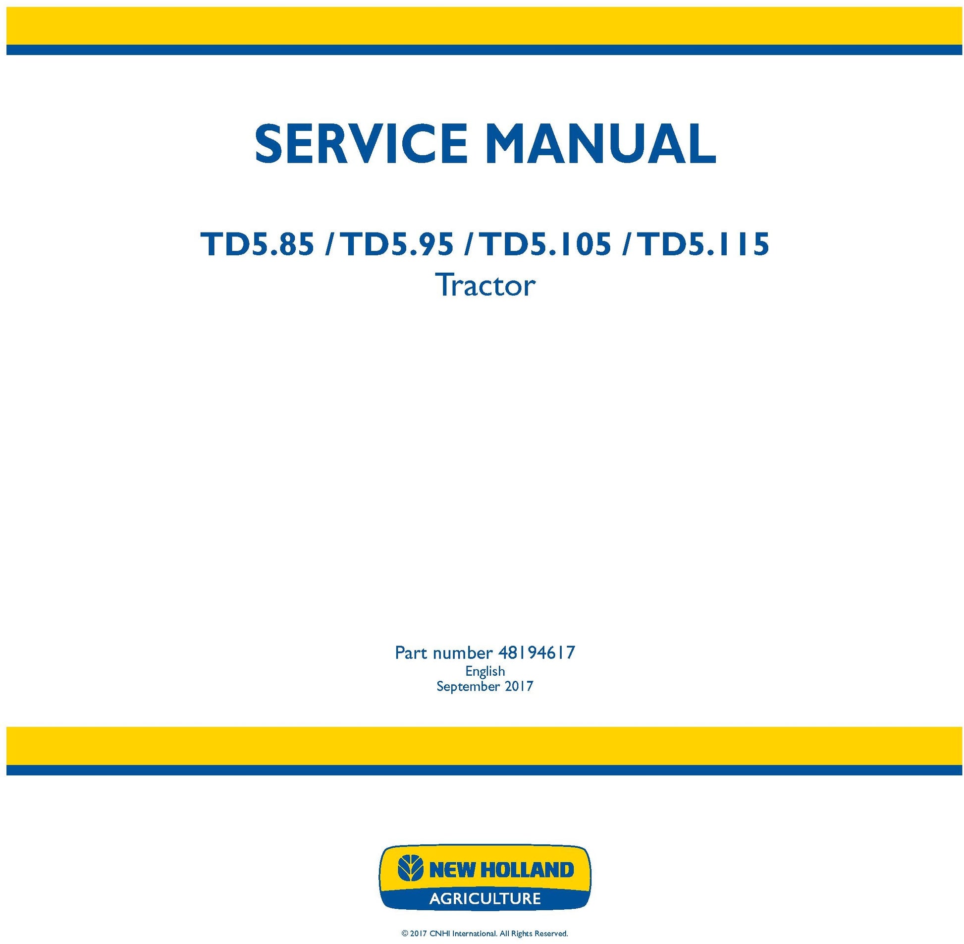 New Holland TD5.85 TD5.95 TD5.105 TD5.115 Tractor Service Repair Manual 48194617
