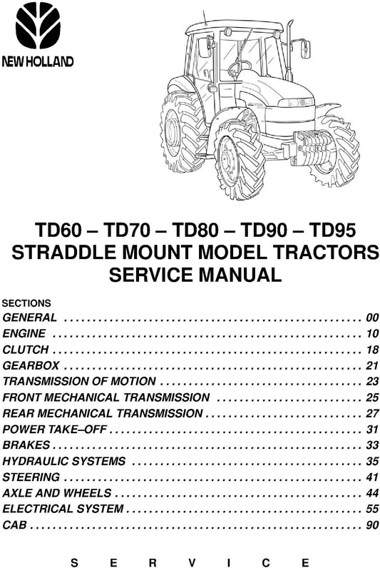 New Holland TD60 TD70 TD80 TD90 TD95 STRADDLE MOUNT MODEL TRACTORS Service Manual 84285908R0