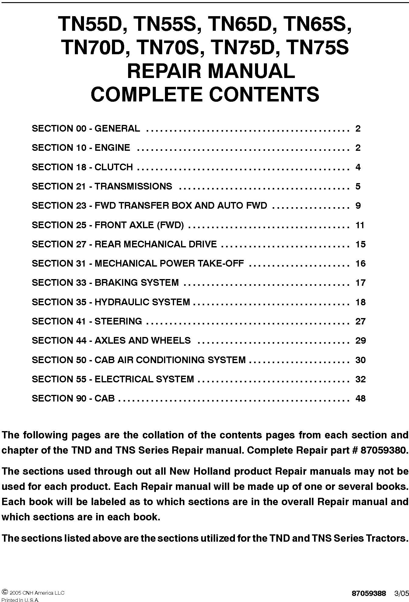 New Holland TN55D, TN55S, TN65D, TN65S, TN70D, TN70S, TN75D, TN75S Service Repair Manual 87059380
