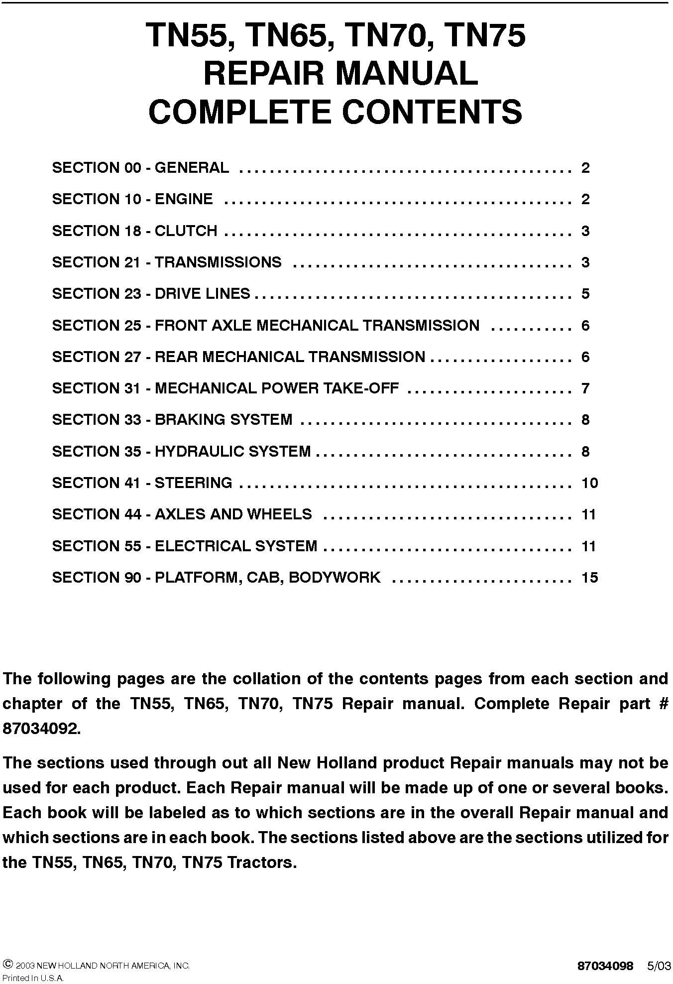New Holland TN55, TN65, TN70, TN75 Service Repair Manual 87034092