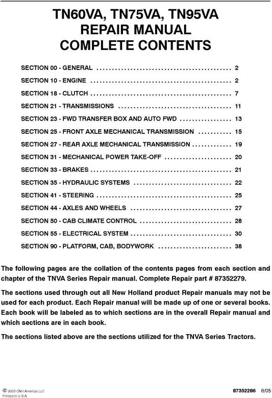 New Holland TN60VA, TN75VA, TN95VA Service Repair Manual 87382279