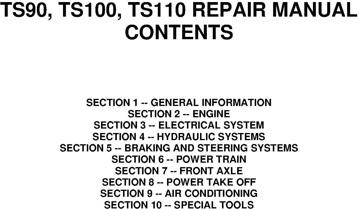 New Holland TS90 TS100 TS110 Tractor Service Manual (86572172)