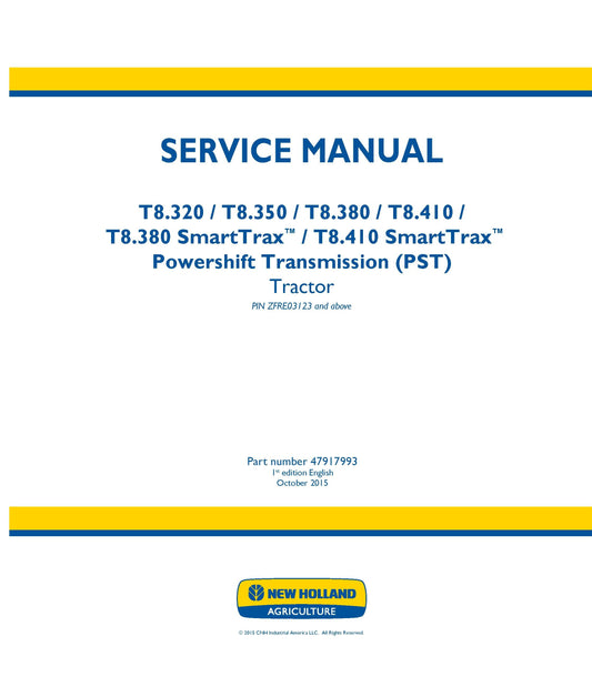 New Holland T8.32 T8.35 T8.38 T8.41 SmartTrax PST T4 Tractor Service Manual (47917993)