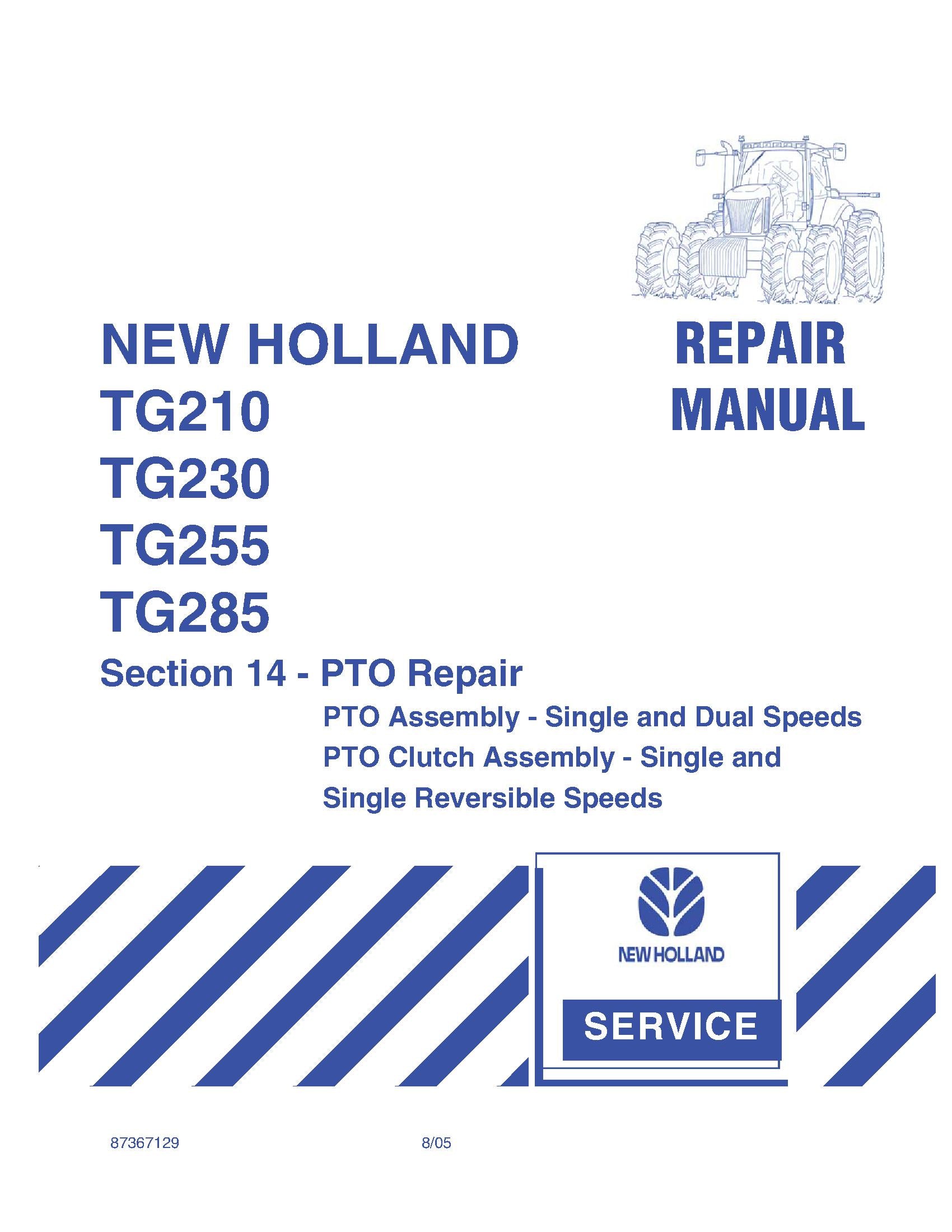New Holland TG210 TG230 TG255 TG285 Tractor Service Manual (87367129)