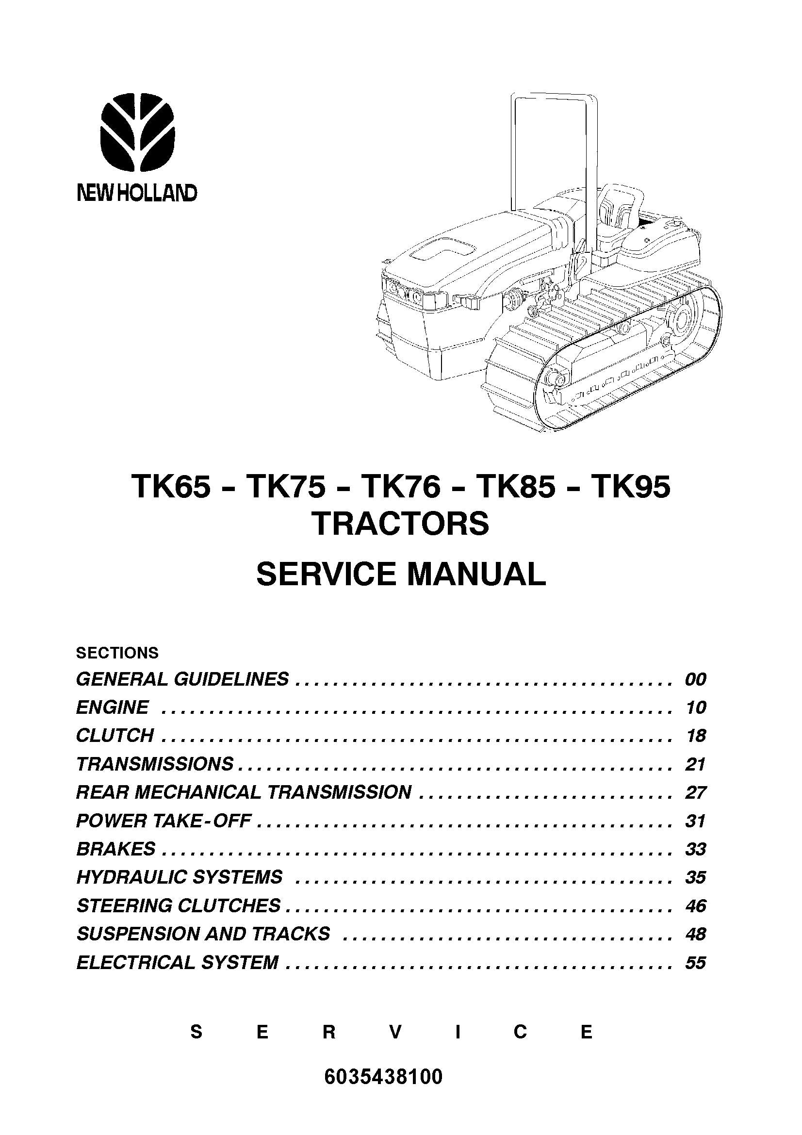 New Holland TK65 75 76 85 95 Tractor Service Manual (6035438100)