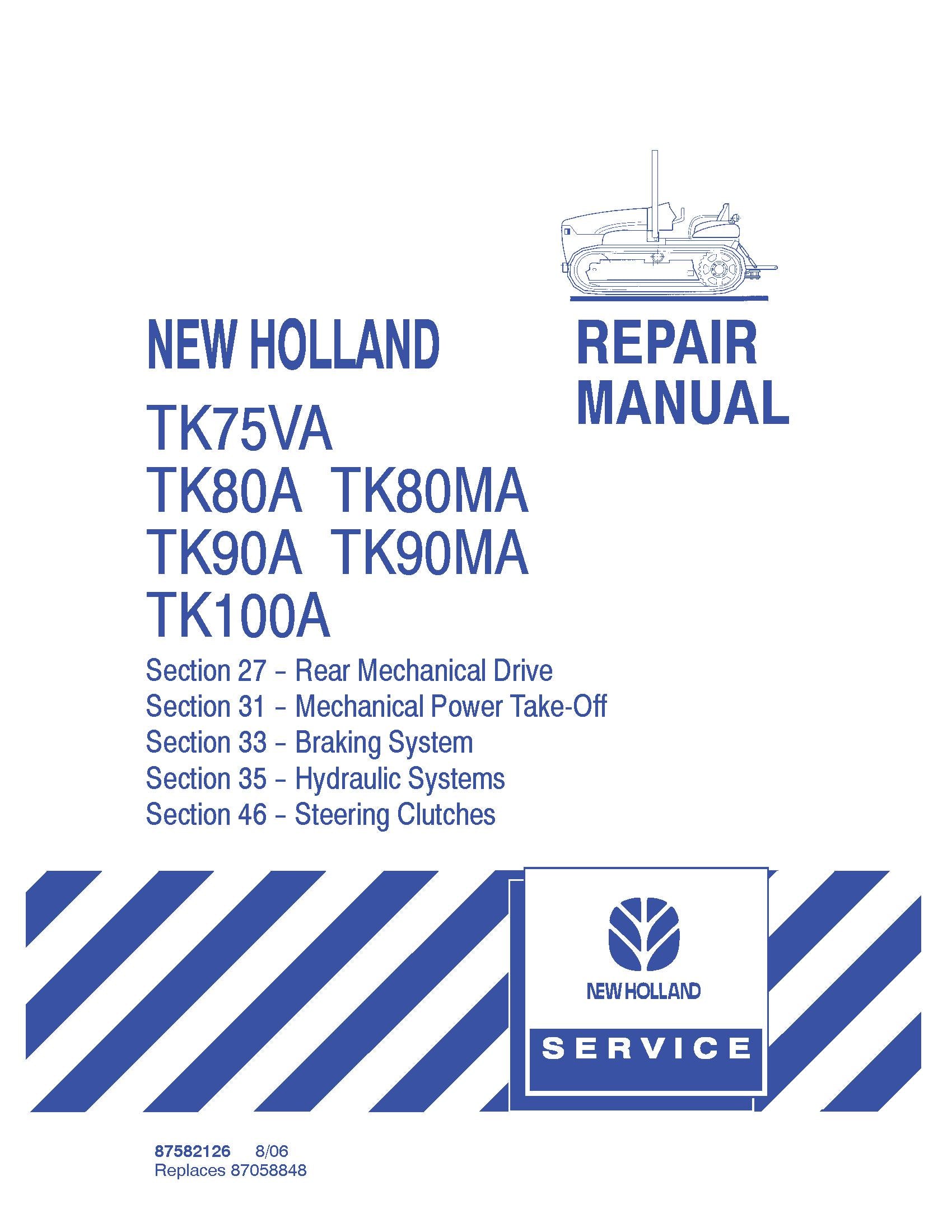 New Holland TK75VA TK80A MA TK90A MA TK100A Tractor Service Manual (87582126)