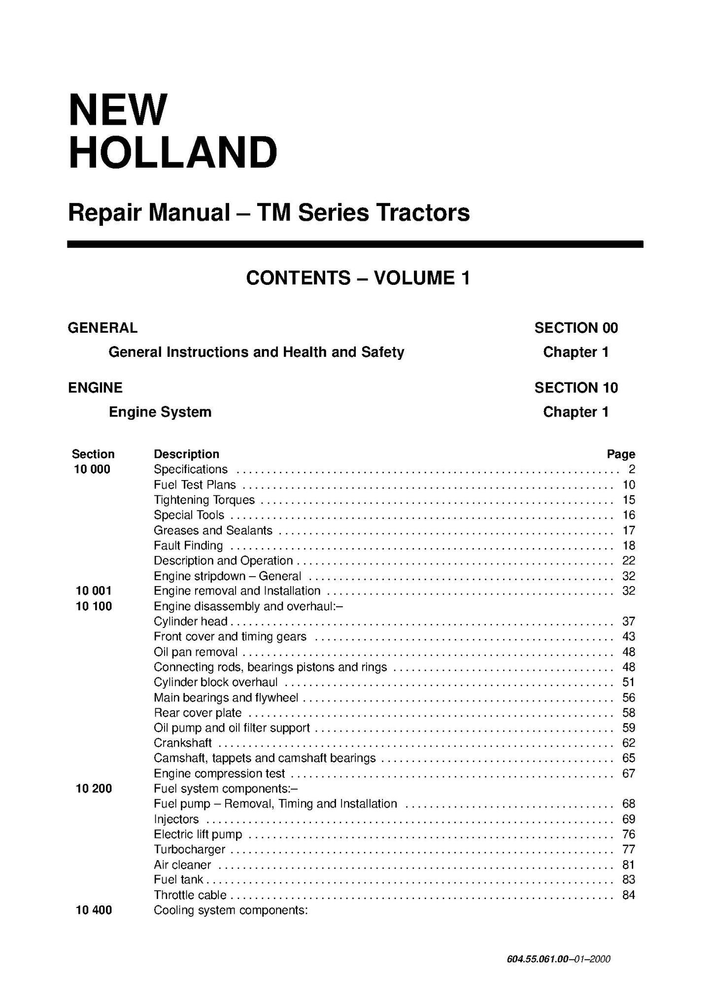New Holland TM Series Tractor Service Manual (6045506100)