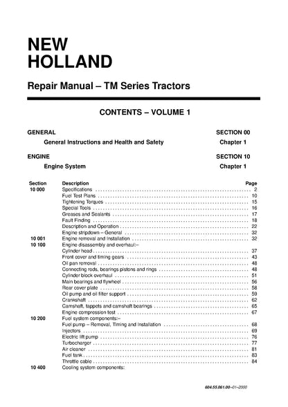 New Holland TM Series Tractor Service Manual (6045506100)