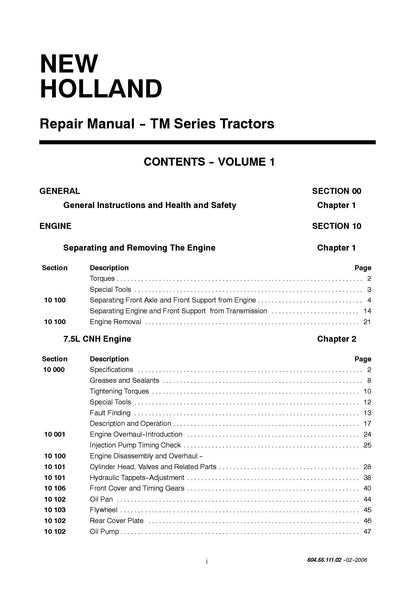 New Holland TM Series Tractor Service Manual (6045511102)